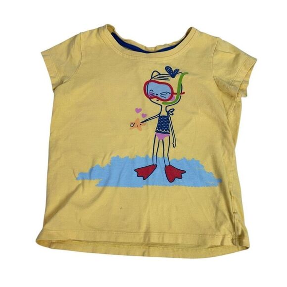 Hanna Andersson Cat snorkeling Applique Short Sleeve T-shirt size 6-7 - Picture 1 of 5